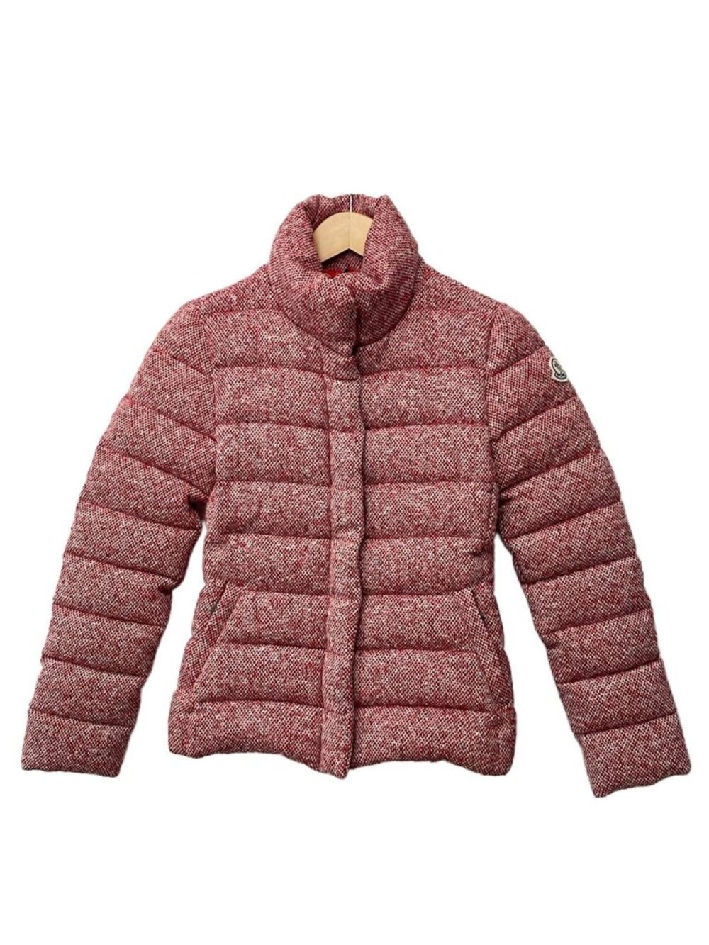 Moncler Down Jacket XS Cardere Red Ivory Long Sleeve Knit Zip